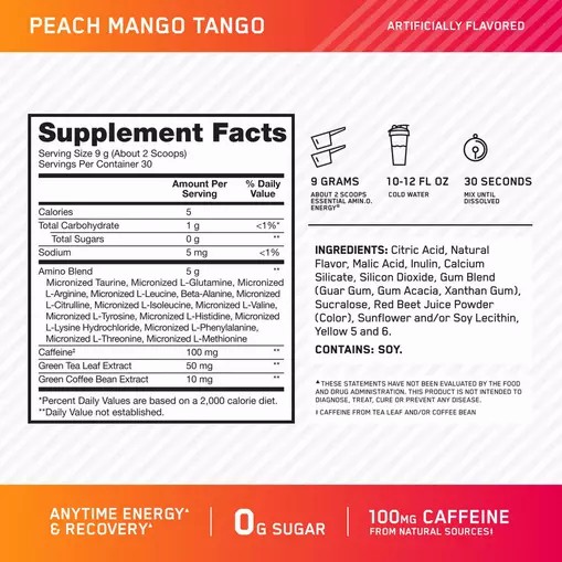 Optimum Nutrition ESSENTIAL AMIN.O. ENERGY® *new* Peach Mango Tango - Notify Me 0.6 lb - Notify me | OSG-416792