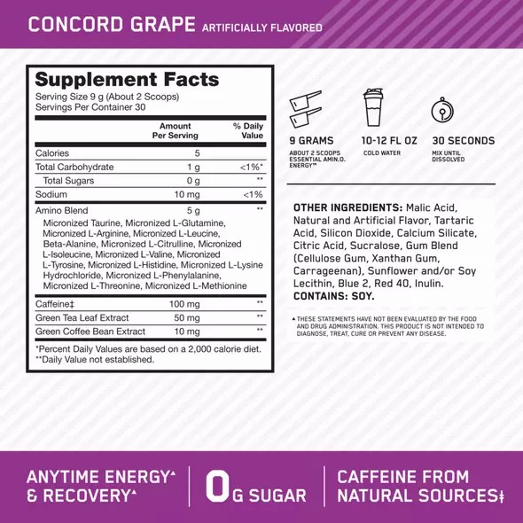 Optimum Nutrition ESSENTIAL AMIN.O. ENERGY® Concord Grape 0.6 lb (30 Servings) | XGW-360157