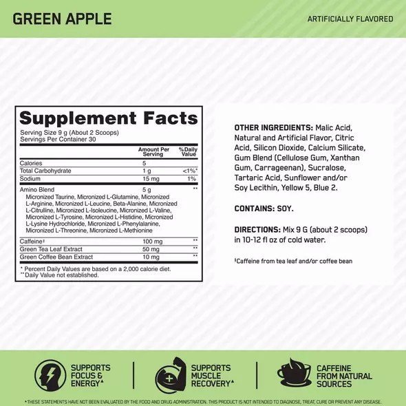 Optimum Nutrition ESSENTIAL AMIN.O. ENERGY® Green Apple 0.6 lb (30 Servings) | HCE-715820