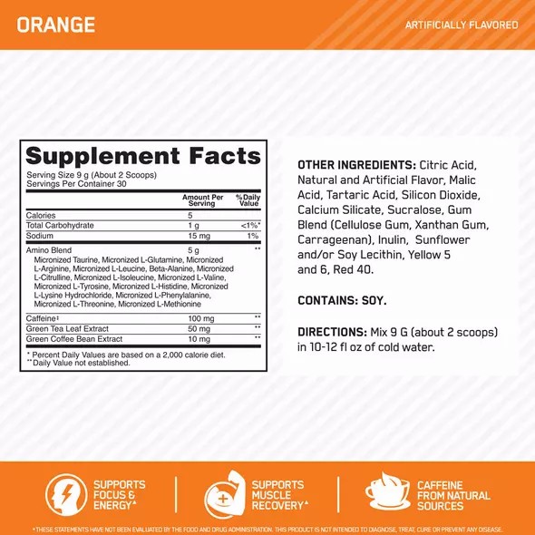 Optimum Nutrition ESSENTIAL AMIN.O. ENERGY® Orange 1.29 lb (65 Servings) | WPE-370591