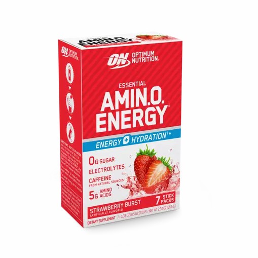 Optimum Nutrition Essential AMIN.O. ENERGY + Electrolytes Strawberry Burst 7 Stick Packs (7 Servings) | SNU-630958