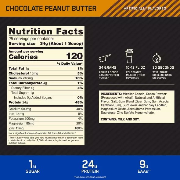 Optimum Nutrition GOLD STANDARD® 100% Casein Chocolate Peanut Butter 2 lb (25 Servings) | KPL-617420