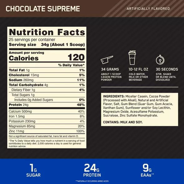 Optimum Nutrition GOLD STANDARD® 100% Casein Chocolate Supreme 2 lb (25 Servings) | KAU-493276