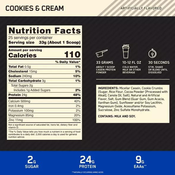 Optimum Nutrition GOLD STANDARD® 100% Casein Cookies & Cream 2 lb (25 Servings) | BMA-827495