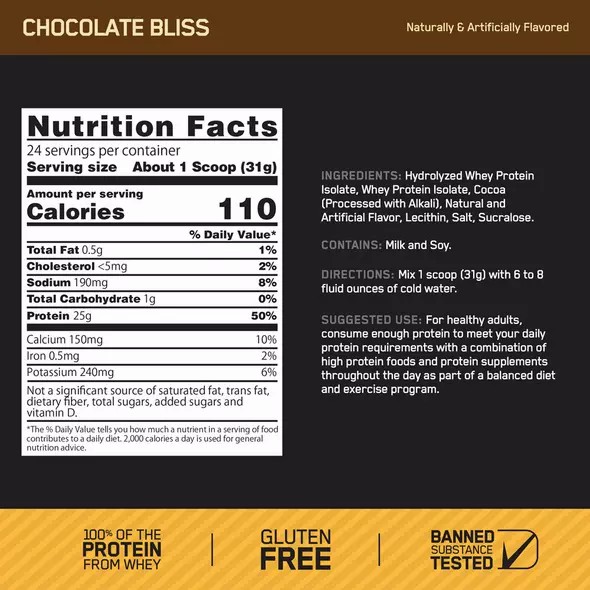 Optimum Nutrition GOLD STANDARD® 100% Isolate Chocolate Bliss 3 lb (44 Servings) | UGJ-849732