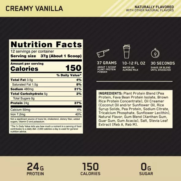 Optimum Nutrition GOLD STANDARD® 100% Plant Creamy Vanilla 0.98 lb (12 Servings) | CJZ-307819