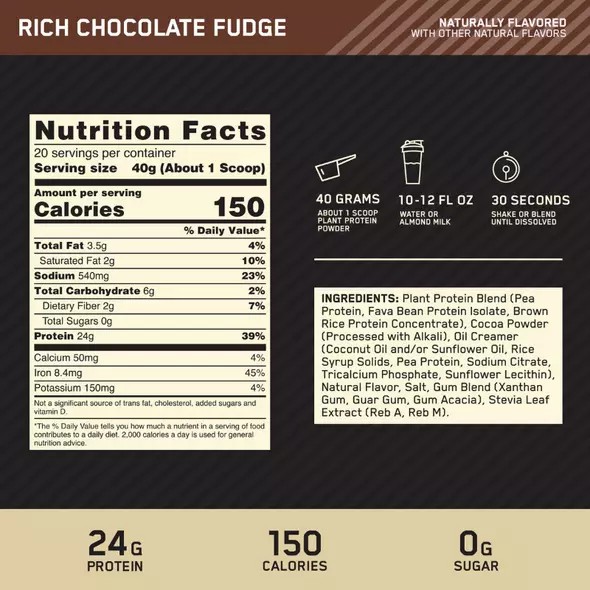 Optimum Nutrition GOLD STANDARD® 100% Plant Rich Chocolate Fudge 1.06 lb (12 Servings) | BTM-198605