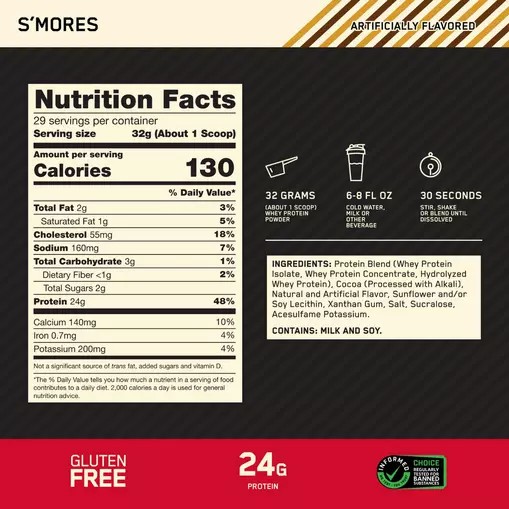 Optimum Nutrition GOLD STANDARD 100% WHEY™ *new* S'mores 2 lb (28 Servings) | YAD-291370