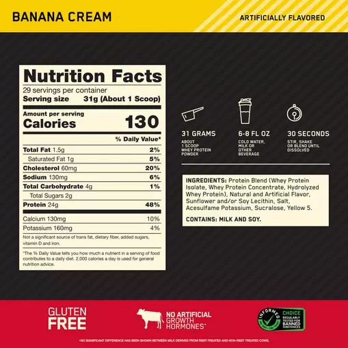 Optimum Nutrition GOLD STANDARD 100% WHEY™ Banana Cream 2 lb (29 Servings) | BUP-046317