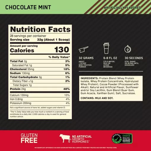 Optimum Nutrition GOLD STANDARD 100% WHEY™ Chocolate Mint 2 lb (28 Servings) | AEM-496075