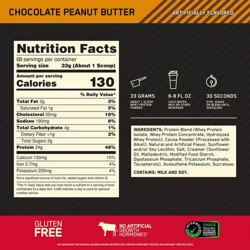 Optimum Nutrition GOLD STANDARD 100% WHEY™ Chocolate Peanut Butter 1.5 lb (22 Servings) | LAY-379208