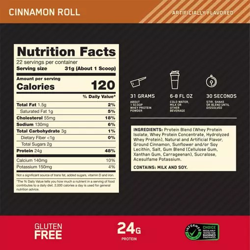 Optimum Nutrition GOLD STANDARD 100% WHEY™ Cinnamon Roll 1.5 lb (22 Servings) | MCJ-063782