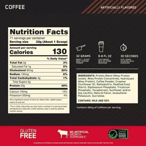 Optimum Nutrition GOLD STANDARD 100% WHEY™ Coffee 5 lb (71 Servings) | VBU-281590