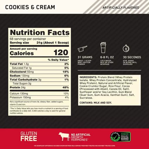 Optimum Nutrition GOLD STANDARD 100% WHEY™ Cookies & Cream 5 lb (68 Servings) | LZF-967802