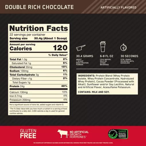 Optimum Nutrition GOLD STANDARD 100% WHEY™ Double Rich Chocolate 1.5 lb (22 Servings) | YUR-607815