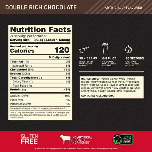 Optimum Nutrition GOLD STANDARD 100% WHEY™ Double Rich Chocolate 5 lb (74 Servings) | QCO-938510