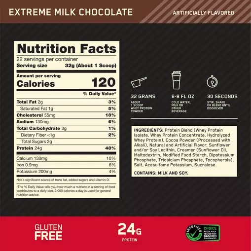 Optimum Nutrition GOLD STANDARD 100% WHEY™ Extreme Milk Chocolate 1.5 lb (22 Servings) | VHE-685702