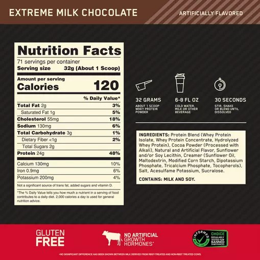 Optimum Nutrition GOLD STANDARD 100% WHEY™ Extreme Milk Chocolate 5 lb (71 Servings) | IXU-596102