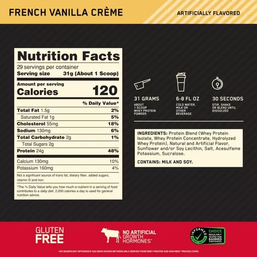 Optimum Nutrition GOLD STANDARD 100% WHEY™ French Vanilla Creme 2 lb (29 Servings) | HIU-763821