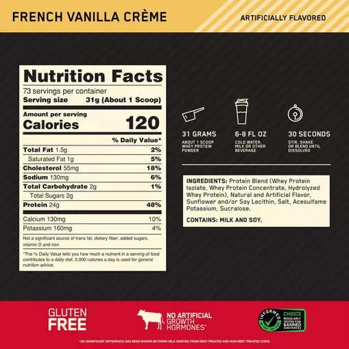 Optimum Nutrition GOLD STANDARD 100% WHEY™ French Vanilla Creme 5 lb (73 Servings) | ZEB-087219