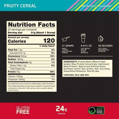 Optimum Nutrition GOLD STANDARD 100% WHEY™ Fruity Cereal 1.5 lb (22 Servings) | BDU-417806