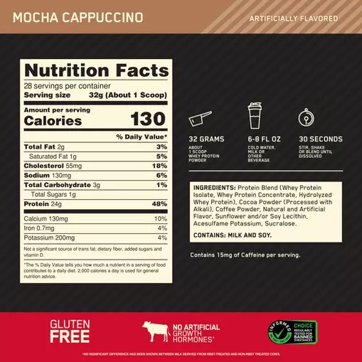 Optimum Nutrition GOLD STANDARD 100% WHEY™ Mocha Cappuccino 2 lb (28 Servings) | MLC-425863