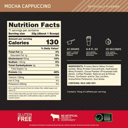 Optimum Nutrition GOLD STANDARD 100% WHEY™ Mocha Cappuccino 5 lb (71 Servings) | TKF-897302