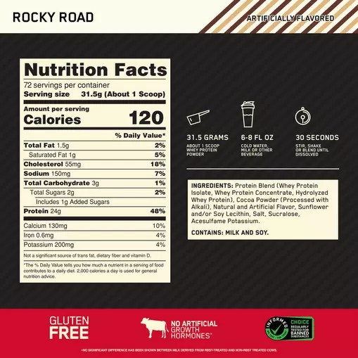 Optimum Nutrition GOLD STANDARD 100% WHEY™ Rocky Road 5 lb (72 Servings) | JDK-085913