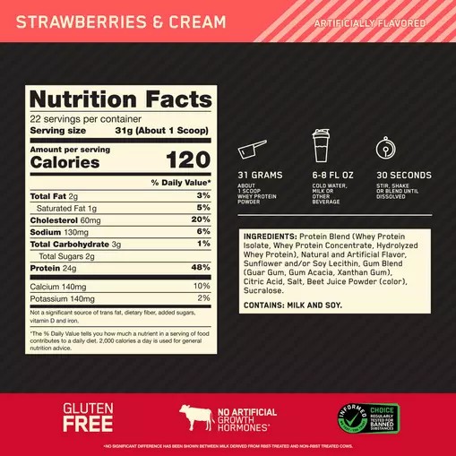 Optimum Nutrition GOLD STANDARD 100% WHEY™ Strawberries & Cream 1.5 lb (22 Servings) | UGE-872439