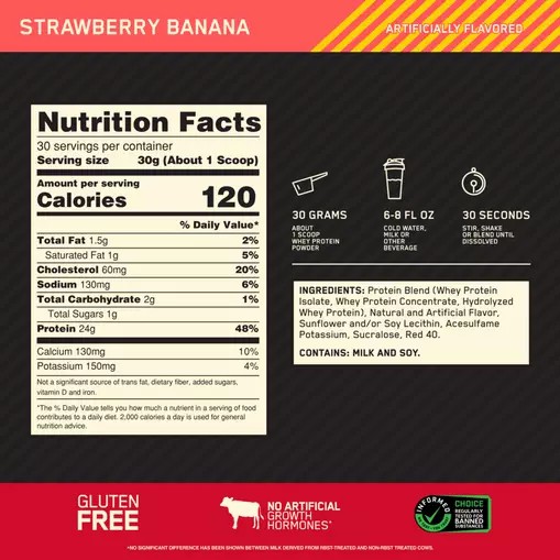 Optimum Nutrition GOLD STANDARD 100% WHEY™ Strawberry Banana 2 lb (30 Servings) | DFB-894105