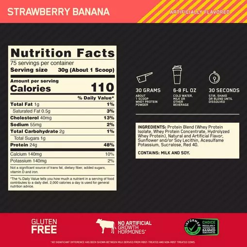 Optimum Nutrition GOLD STANDARD 100% WHEY™ Strawberry Banana 5 lb (75 Servings) | XGO-913028