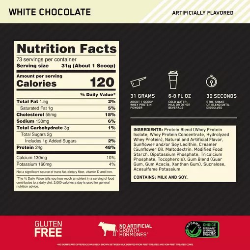 Optimum Nutrition GOLD STANDARD 100% WHEY™ White Chocolate 5 lb (73 Servings) | VBS-061274