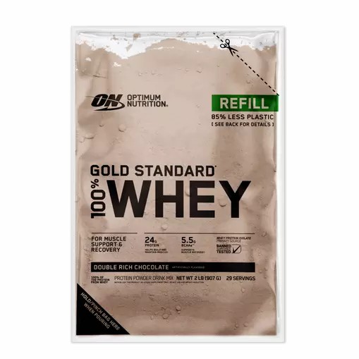 Optimum Nutrition GOLD STANDARD 100% WHEY™ Recyclable Refill Bag Double Rich Chocolate 2 lb (29 Servings) | ZFU-308194