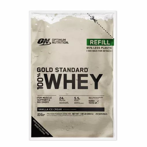 Optimum Nutrition GOLD STANDARD 100% WHEY™ Recyclable Refill Bag Vanilla Ice Cream 2 lb (29 Servings) | WIJ-863270