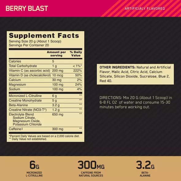 Optimum Nutrition GOLD STANDARD® Pre Advanced Berry Blast 0.88 lb (20 Servings) | TOZ-059743