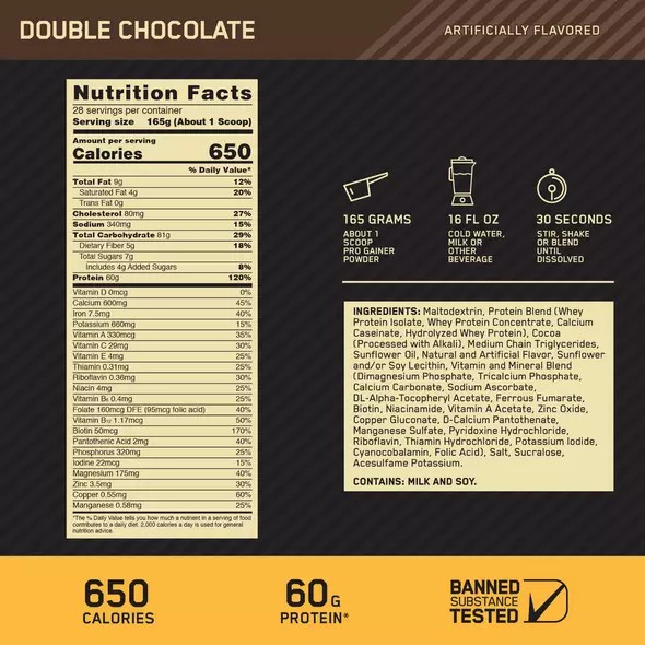 Optimum Nutrition GOLD STANDARD® Pro Gainer Double Chocolate 5.09 lb (14 Servings) | GIY-408926