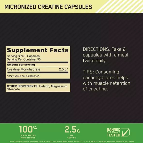 Optimum Nutrition Micronized Creatine Capsules 100 Capsules (50 Servings) | VMX-269714