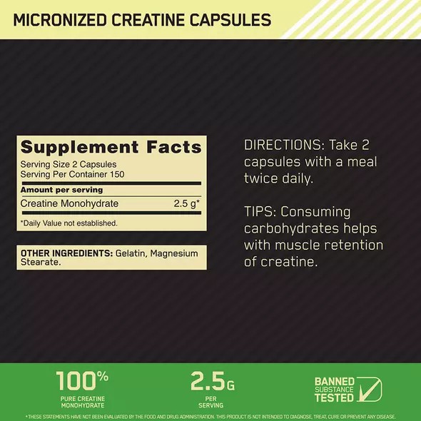 Optimum Nutrition Micronized Creatine Capsules 300 Capsules (150 Servings) | GXA-345786