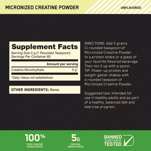 Optimum Nutrition Micronized Creatine Powder Unflavored 0.66 lb (60 Servings) | KTF-168497