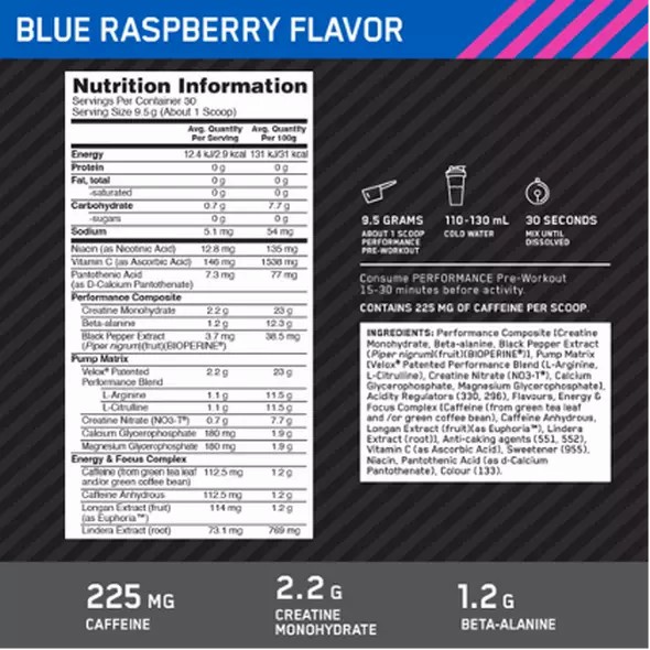 Optimum Nutrition Performance Pre-Workout Blue Raspberry 285g | FDR-830914