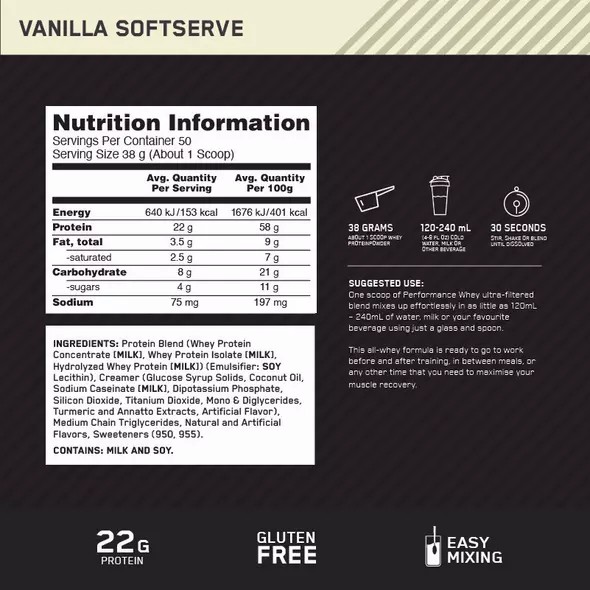 Optimum Nutrition Performance Whey Vanilla 1.95kg | UFI-583710