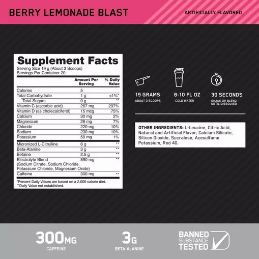 Optimum Nutrition Platinum Igniter Berry Lemonade Blast 0.84 lb (20 Servings) | LKO-583192