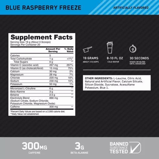 Optimum Nutrition Platinum Igniter Blue Raspberry Freeze 0.84 lb (20 Servings) | ZLS-670952