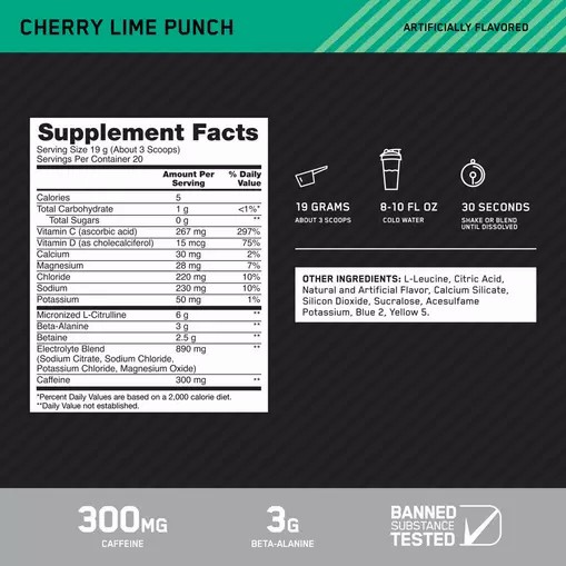 Optimum Nutrition Platinum Igniter Cherry Lime Punch 0.84 lb (20 Servings) | XFA-681204