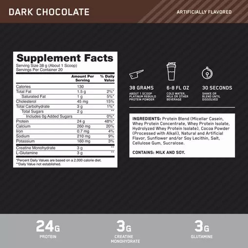 Optimum Nutrition Platinum Rebuild Dark Chocolate 1.67 lb (20 Servings) | BGU-902518