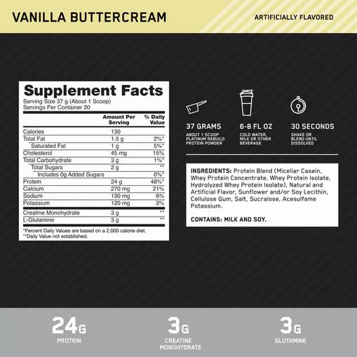 Optimum Nutrition Platinum Rebuild Vanilla Buttercream 1.63 lb (20 Servings) | OSX-167029