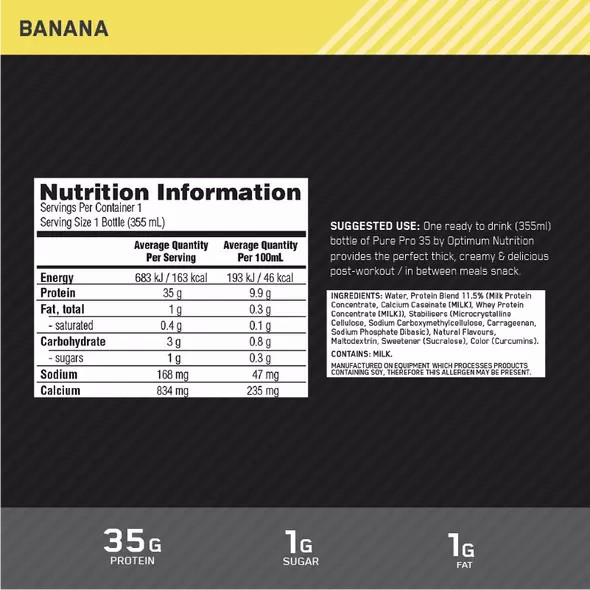 Optimum Nutrition Pure Pro 35 Banana 355ml (6 bottles) | JXF-069238