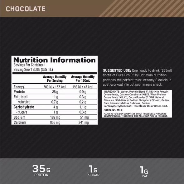 Optimum Nutrition Pure Pro 35 Chocolate 355ml (6 bottles) | HER-670329