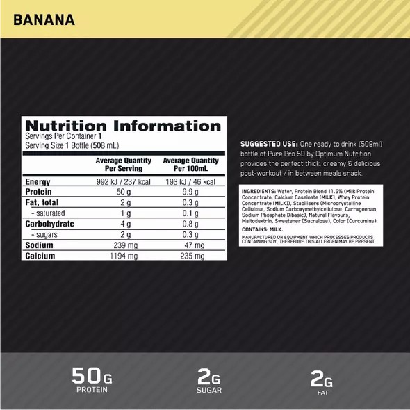 Optimum Nutrition Pure Pro 50 Banana 508ml (12 bottles) | DYK-947015